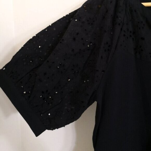 LOFT Eyelet Button Mixed Media Swing Dress Black Size L - Picture 5 of 8